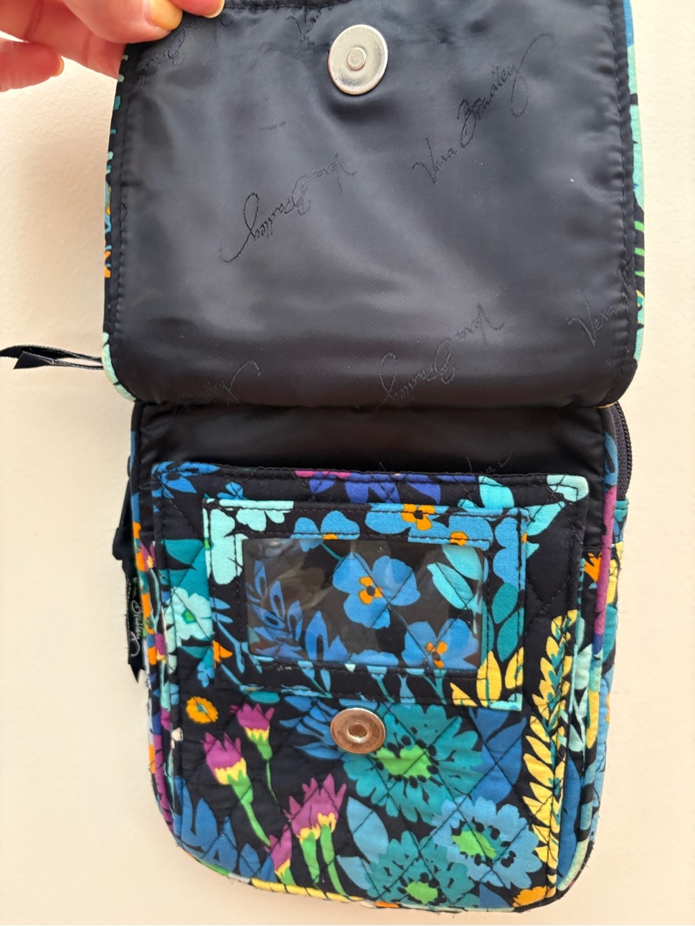 Vera Bradley Mini Hipster Crossbody Bag Flower Shower Floral Navy Blue Quilted - Picture 3 of 8